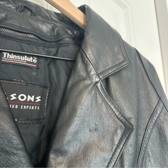 Vintage Wilson’s Leather Jacket 80s Fitted Bomber Black Size Extra Small - Picture 7 of 10